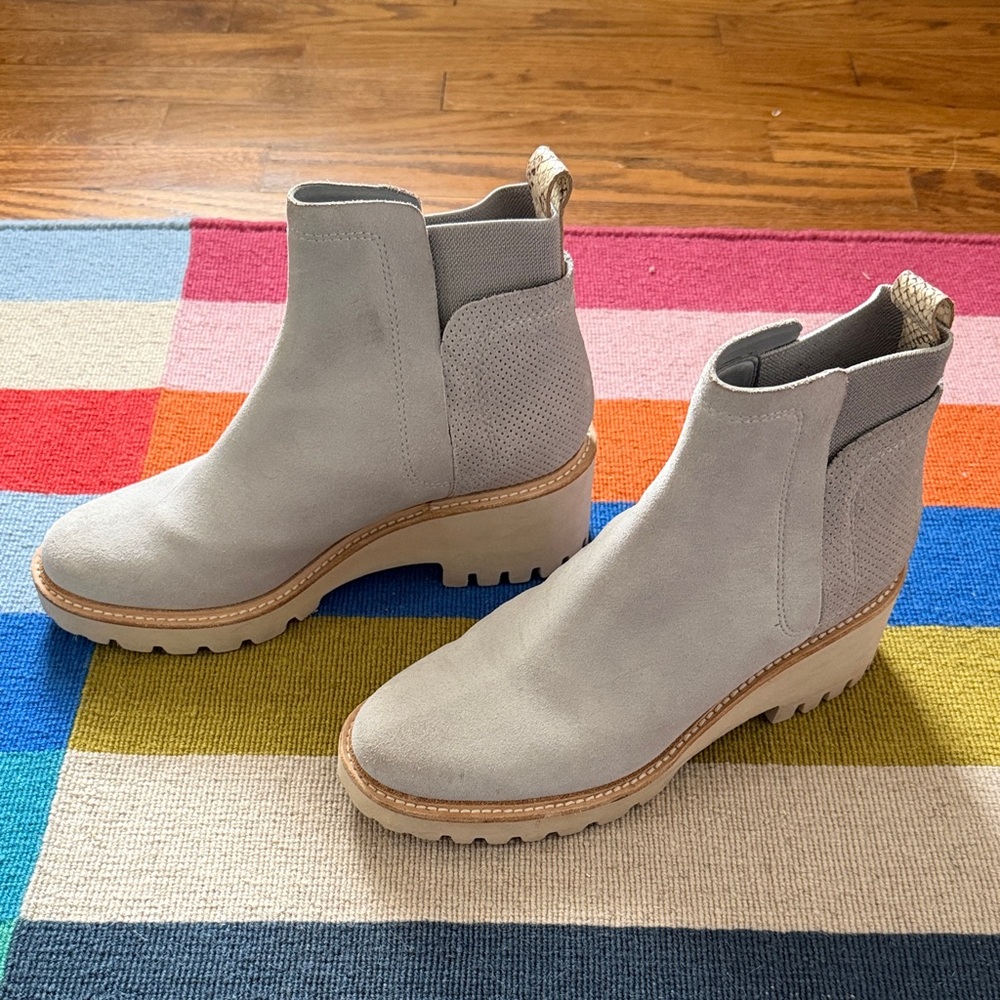 Dolce Vita Light Gray Suede Chelsea Lug Ankle Boots